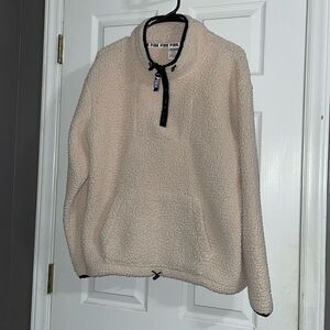 Pink Victoria Secret 1/4 Zip Sherpa Pullover Cream Black Cozy Soft